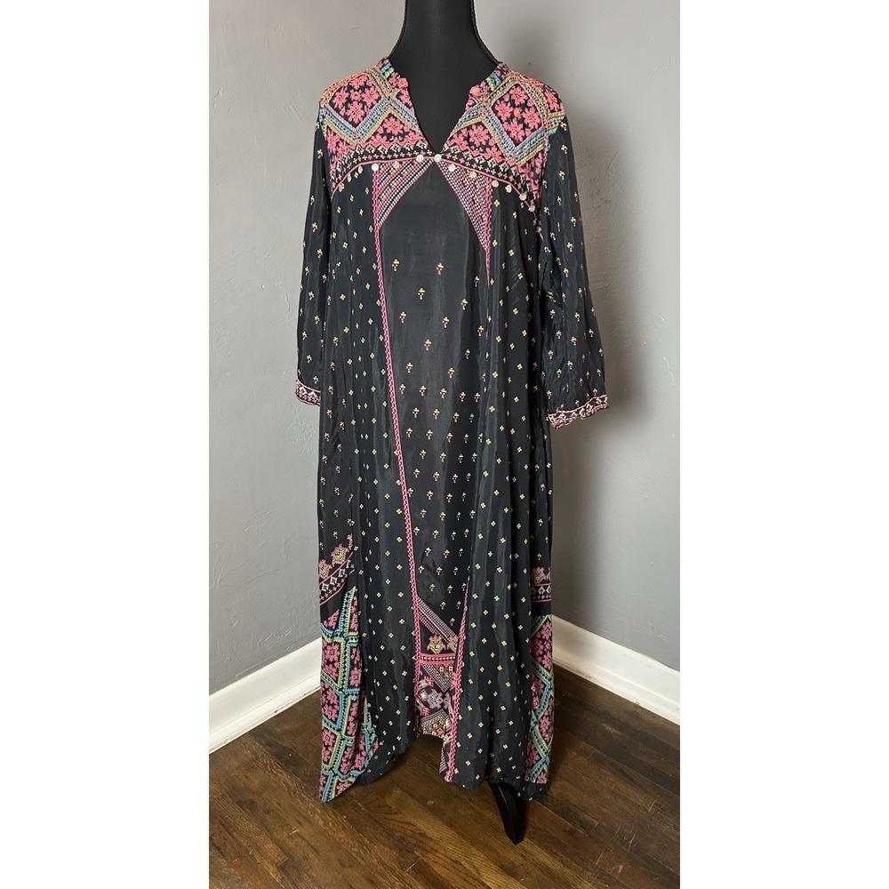 Womens Aurelia Midi Mixed Media Embroidered Dress With 3/4 Sleeves Size XXL